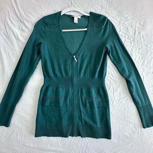 White House Black Market Teal Cardigan Zip Up Sweater